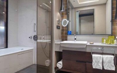spacious bathroom and shower at Hilton Istanbul Bakirkoy.