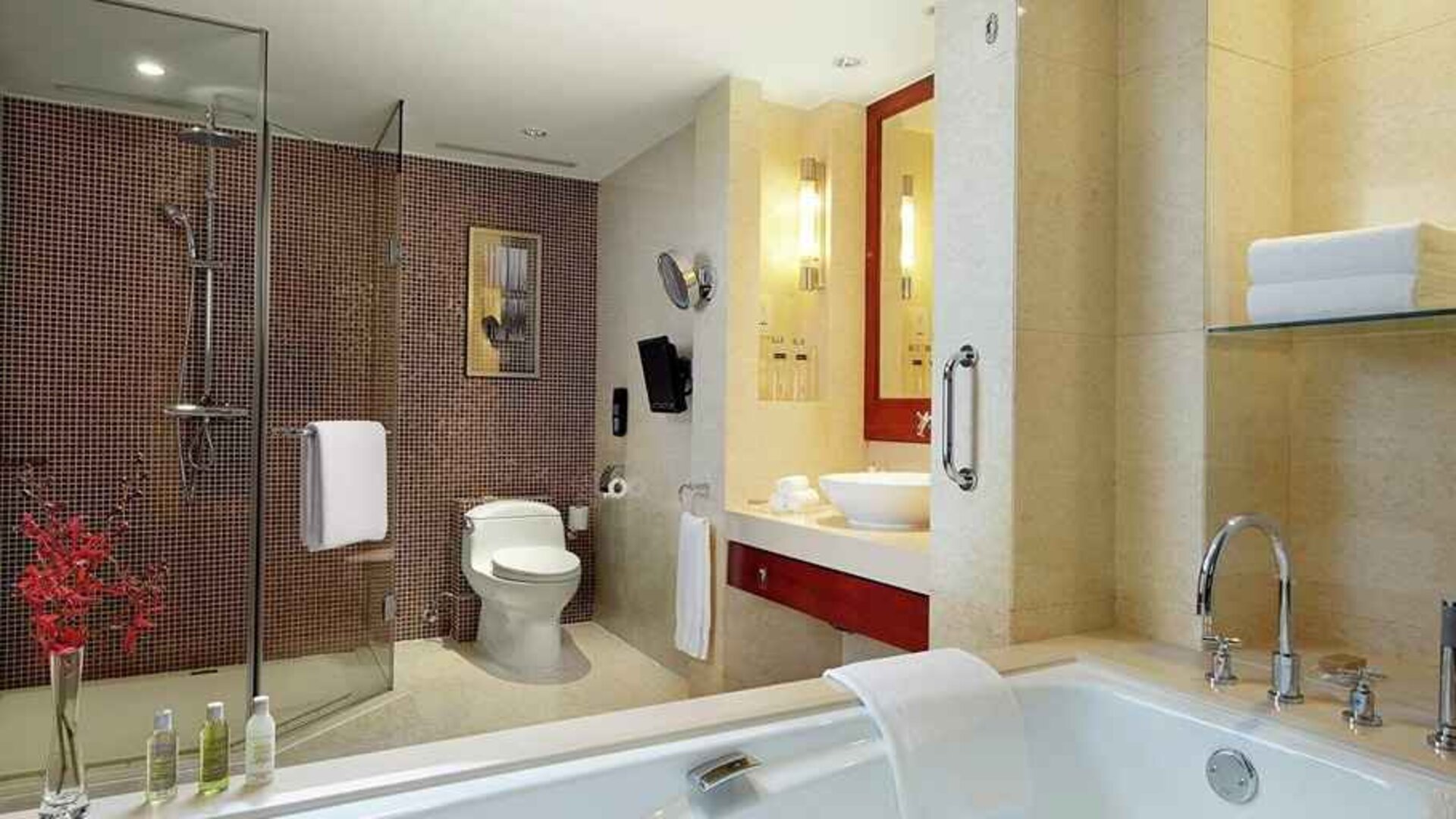 spacious luxury bath and shower at Hilton Guangzhou Science City.