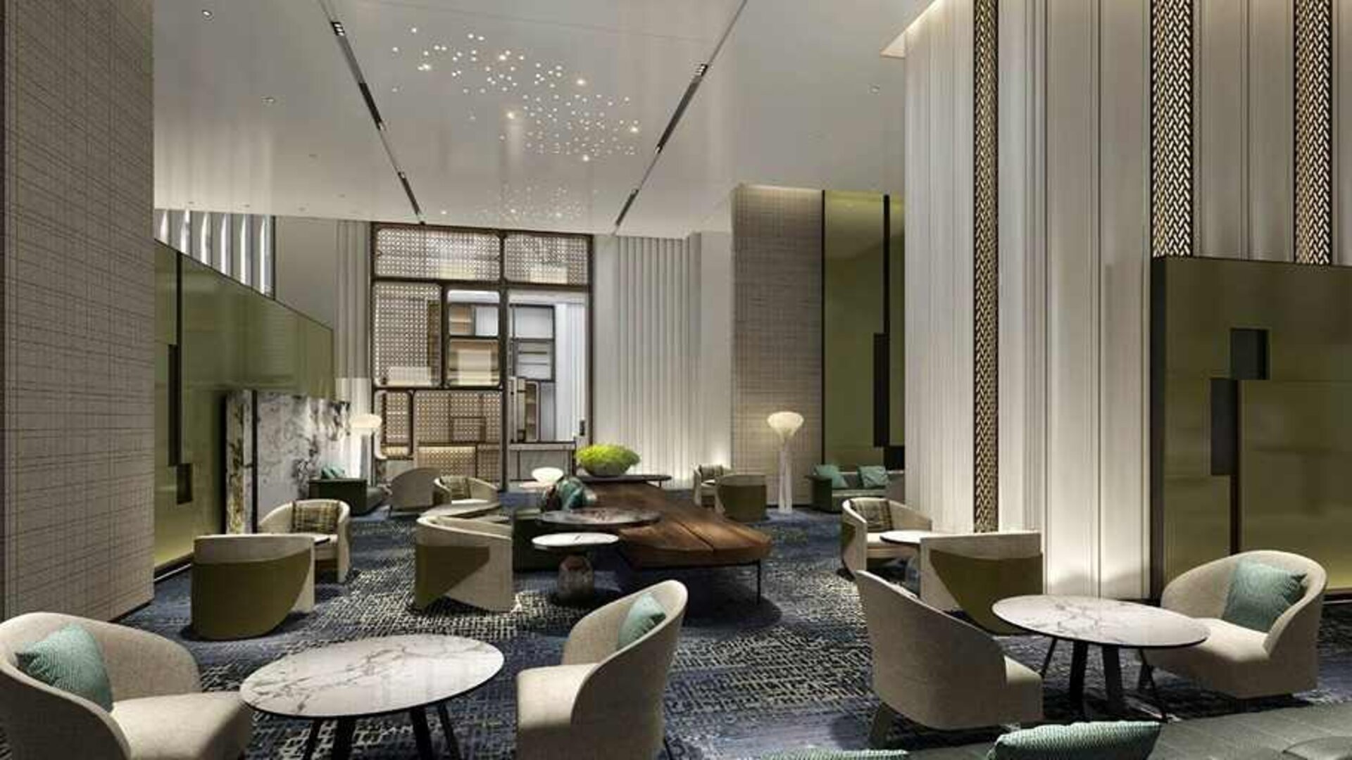 comfortable lobby and coworking space at DoubleTree by Hilton Kunming Airport.