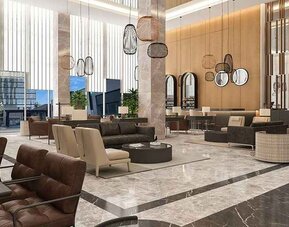 comfortable lobby and lounge area ideal as a coworking space at DoubleTree by Hilton Manisa.