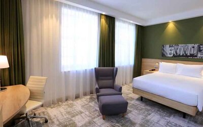 Hotel room with working station at the Hampton by Hilton Gdansk Old Town.