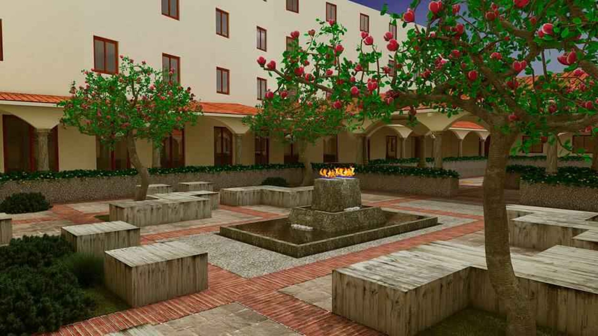 Outdoor space with firepit at the Hilton Garden Inn Cusco, Peru.