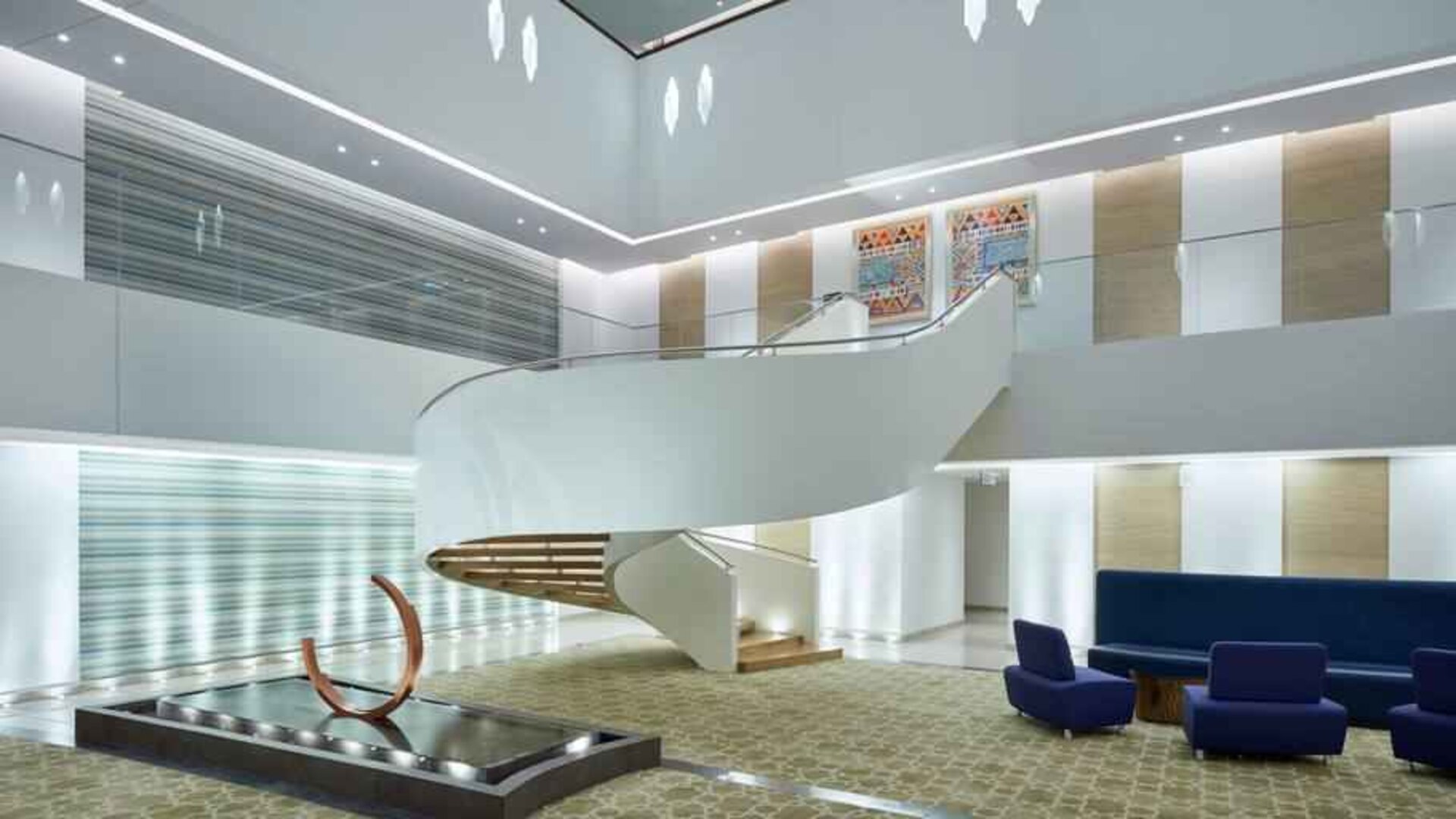 Elegant lobby workspace at the Hilton Garden Inn Muscat Al Khuwair.