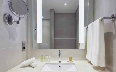 Guest bathroom at the Hilton Garden Inn Muscat Al Khuwair.