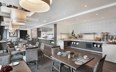 Dining area suitable for co-working at the Legend Hotel Lagos Airport, Curio Collection by Hilton.