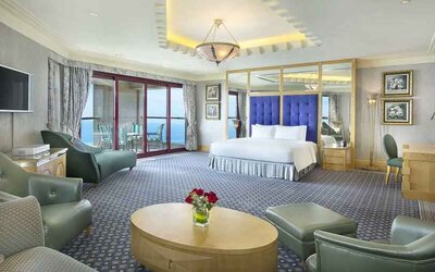 Spacious and elegant king suite at the Jeddah Hilton.