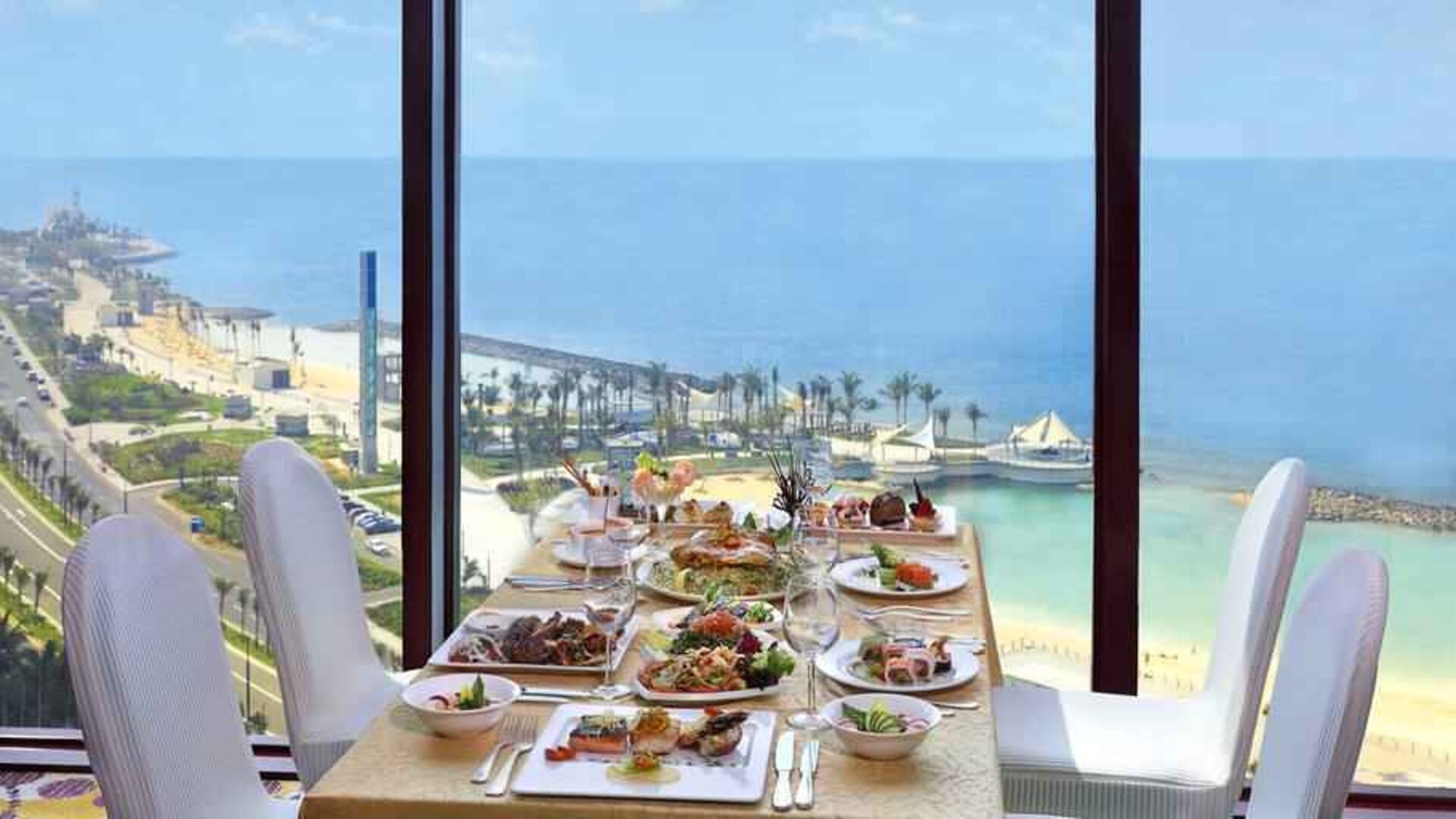 Beautiful restaurant overlooking the sea at the Jeddah Hilton.