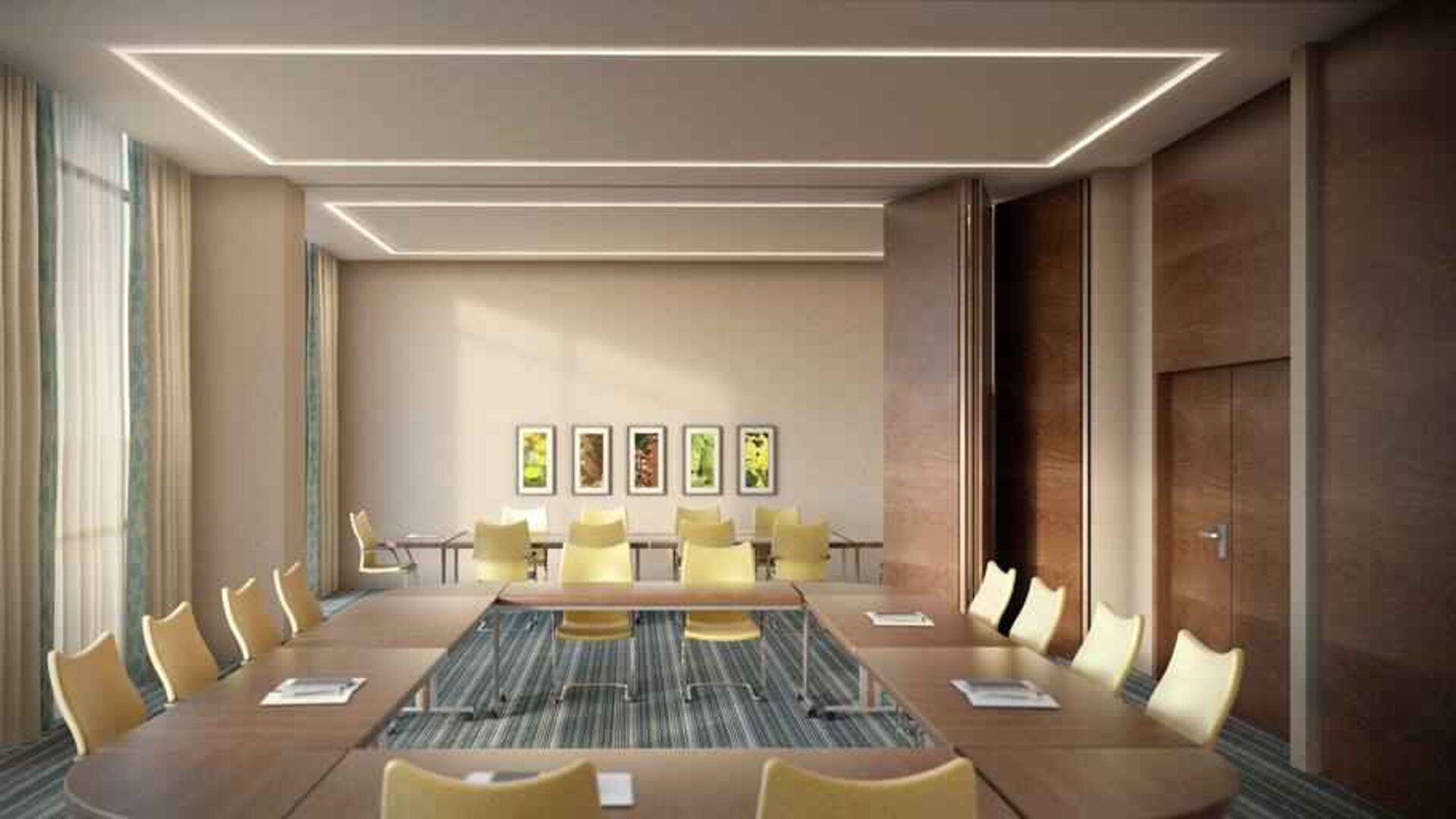 Meeting room with square table at the Hilton Garden Inn Al Jubail.