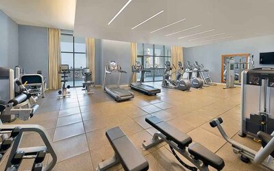 Fitness center at the Hilton Suites Makkah.