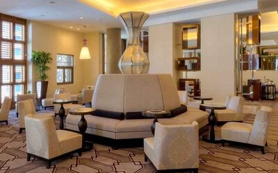 Stylish hotel workspace at the Hilton Suites Makkah.