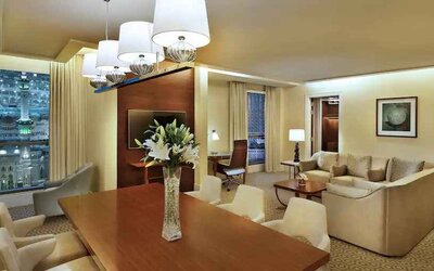 Living room with working station at the Conrad Makkah.