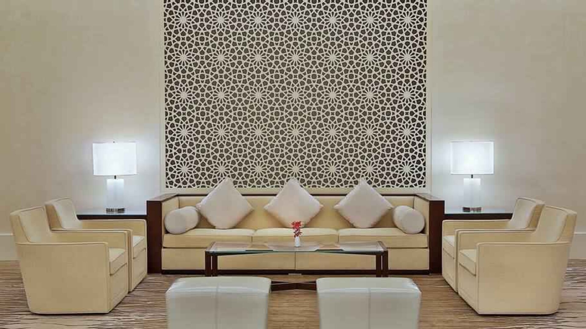 Beautiful hotel workspace with sofas at the Hilton Makkah Convention Hotel.