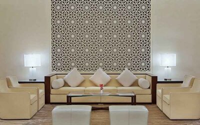 Beautiful hotel workspace with sofas at the Hilton Makkah Convention Hotel.