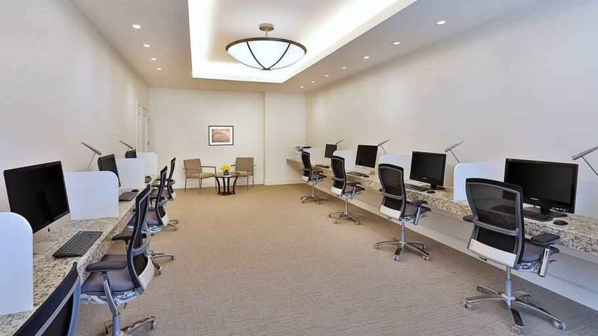Business center with computers at the Hilton Makkah Convention Hotel.