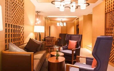 Comfortable lobby workspace at the Hilton Colombo Residence.