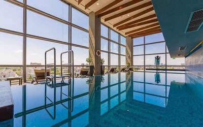 stunning indoor pool with sunbeds at DoubleTree by Hilton Zagreb.