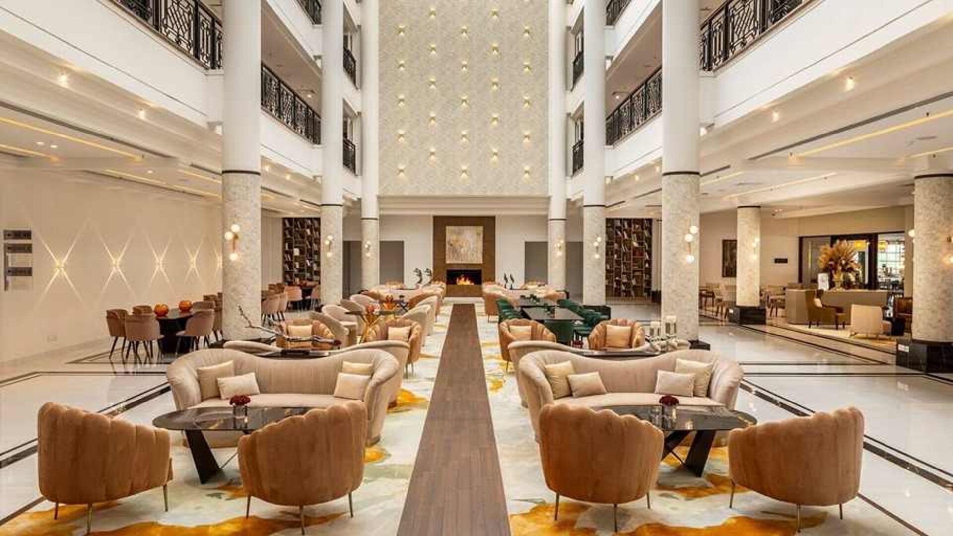 spacious lobby and coworking space at Hilton Nicosia.