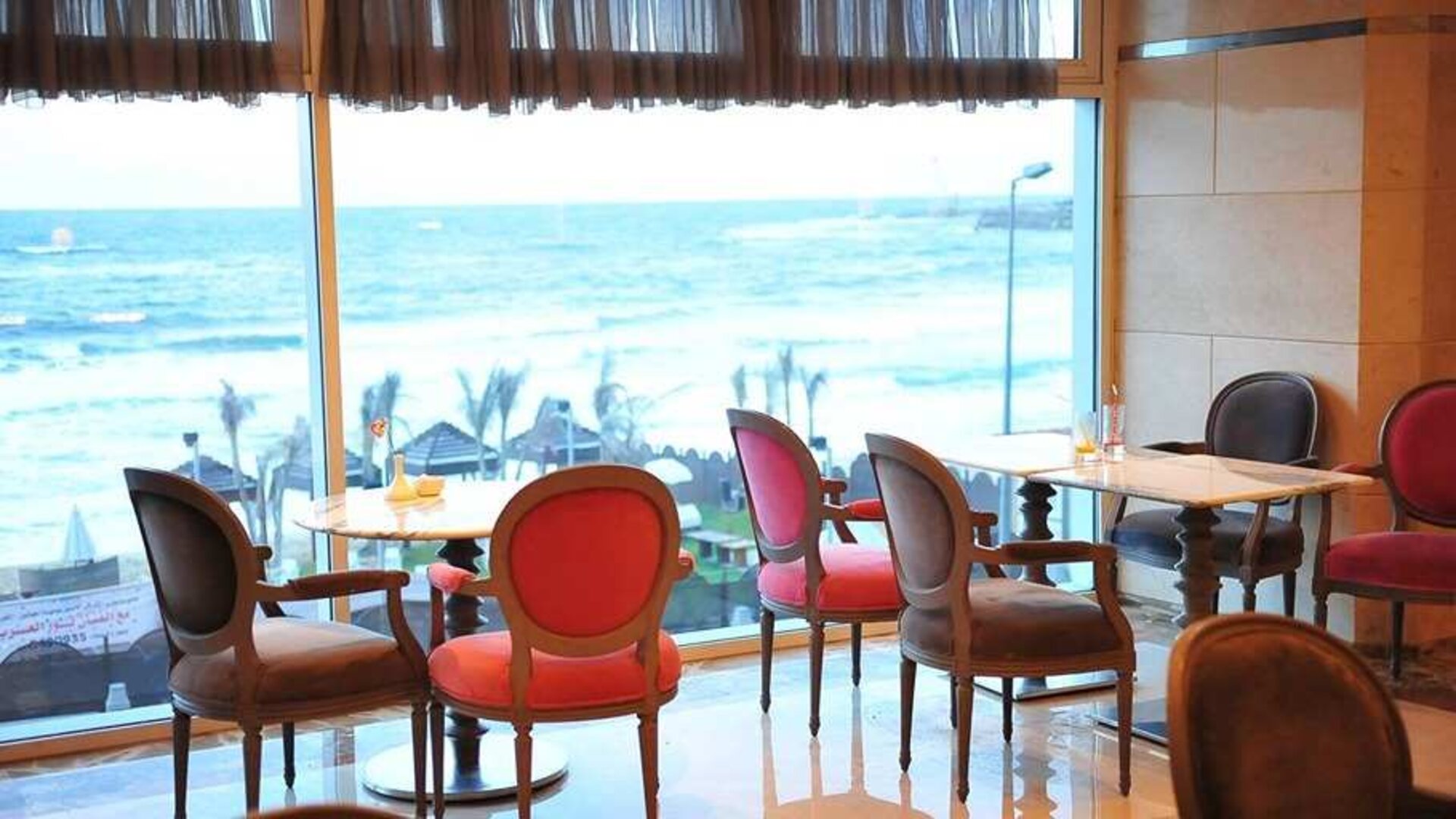 comfortable lobby and coworking space at Hilton Alexandria Corniche.