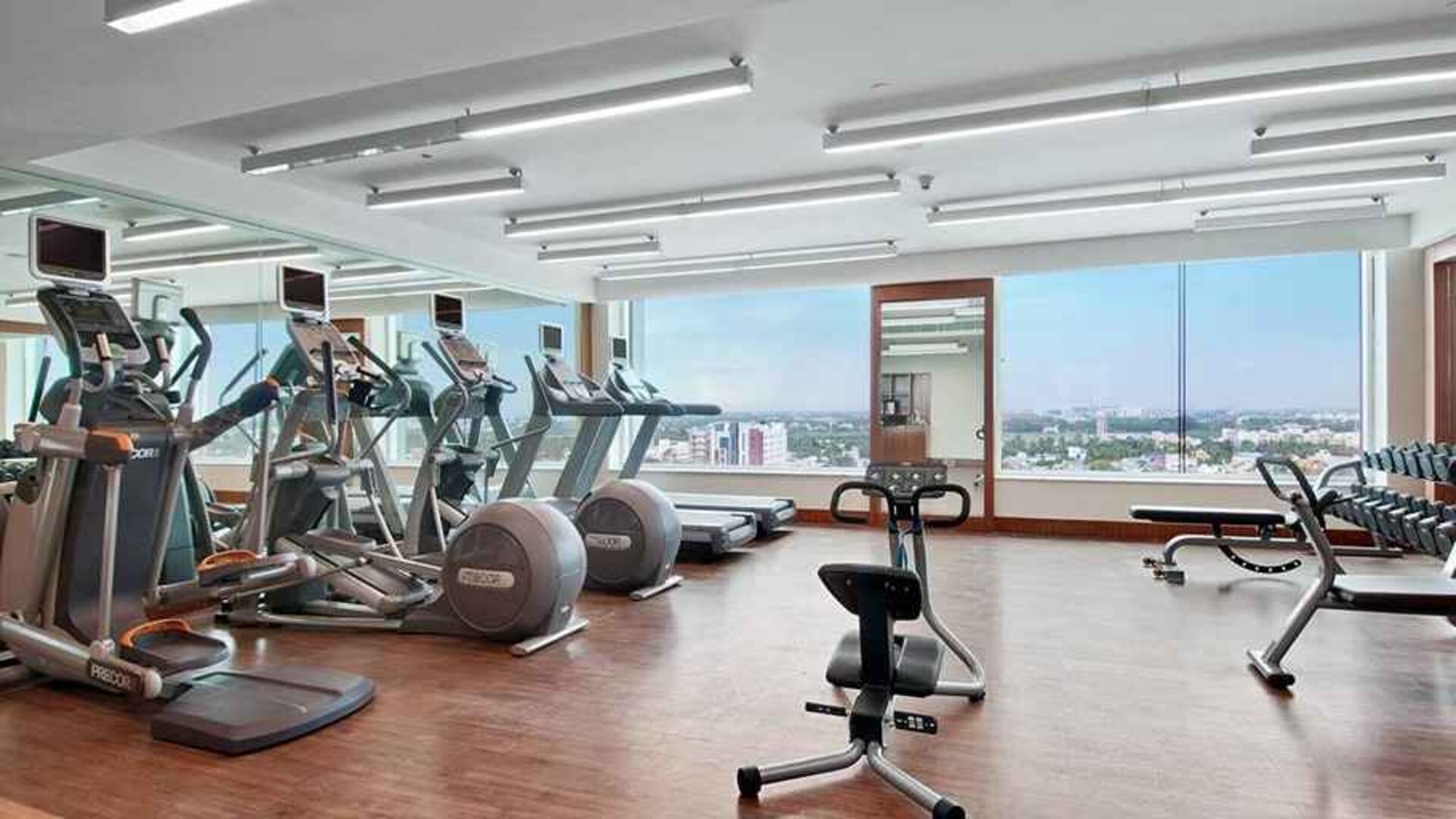 well equipped fitness center at Hilton Chennai.