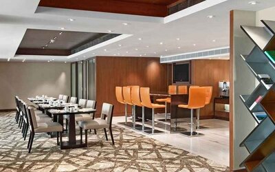 comfortable bar and coworking space at Hilton Chennai.