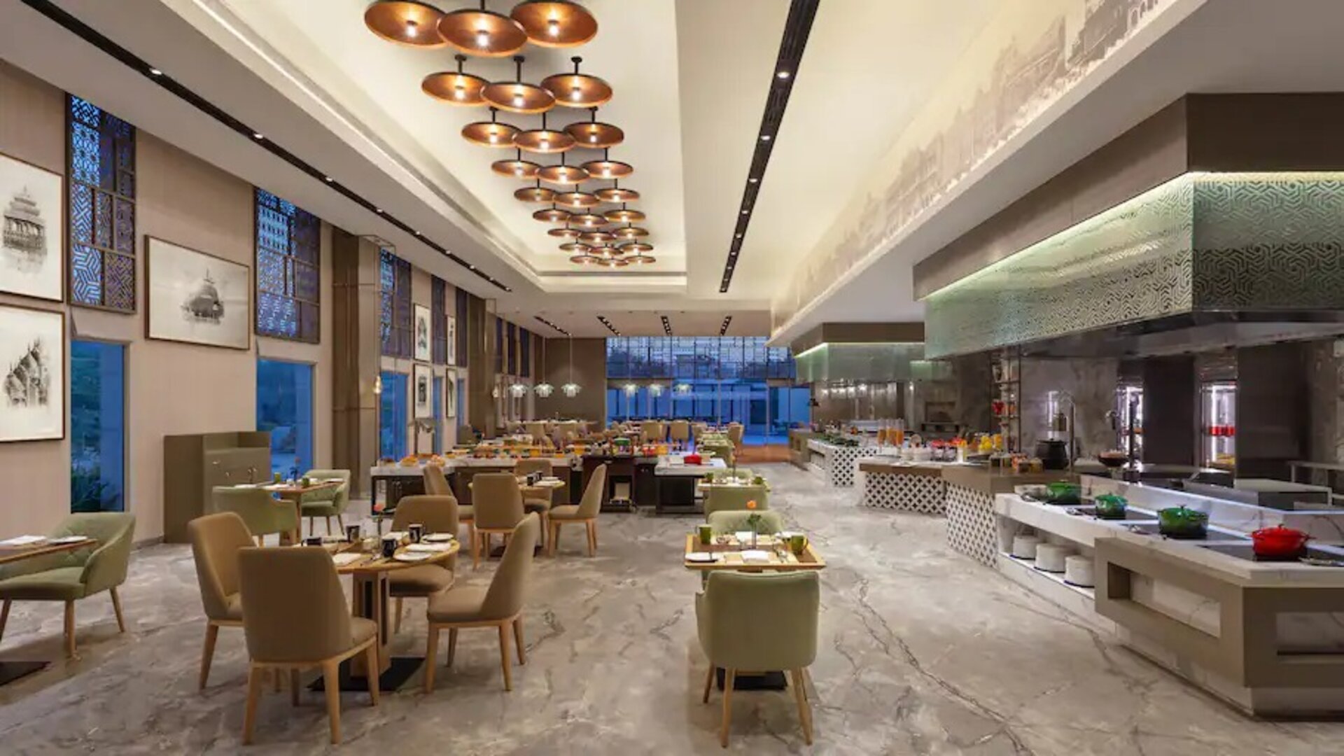 Dining area perfect for co-working at the DoubleTree by Hilton Jaipur Amer.