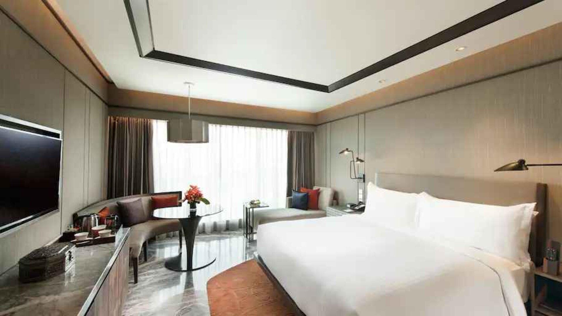 Spacious hotel room at the Conrad Bengaluru.