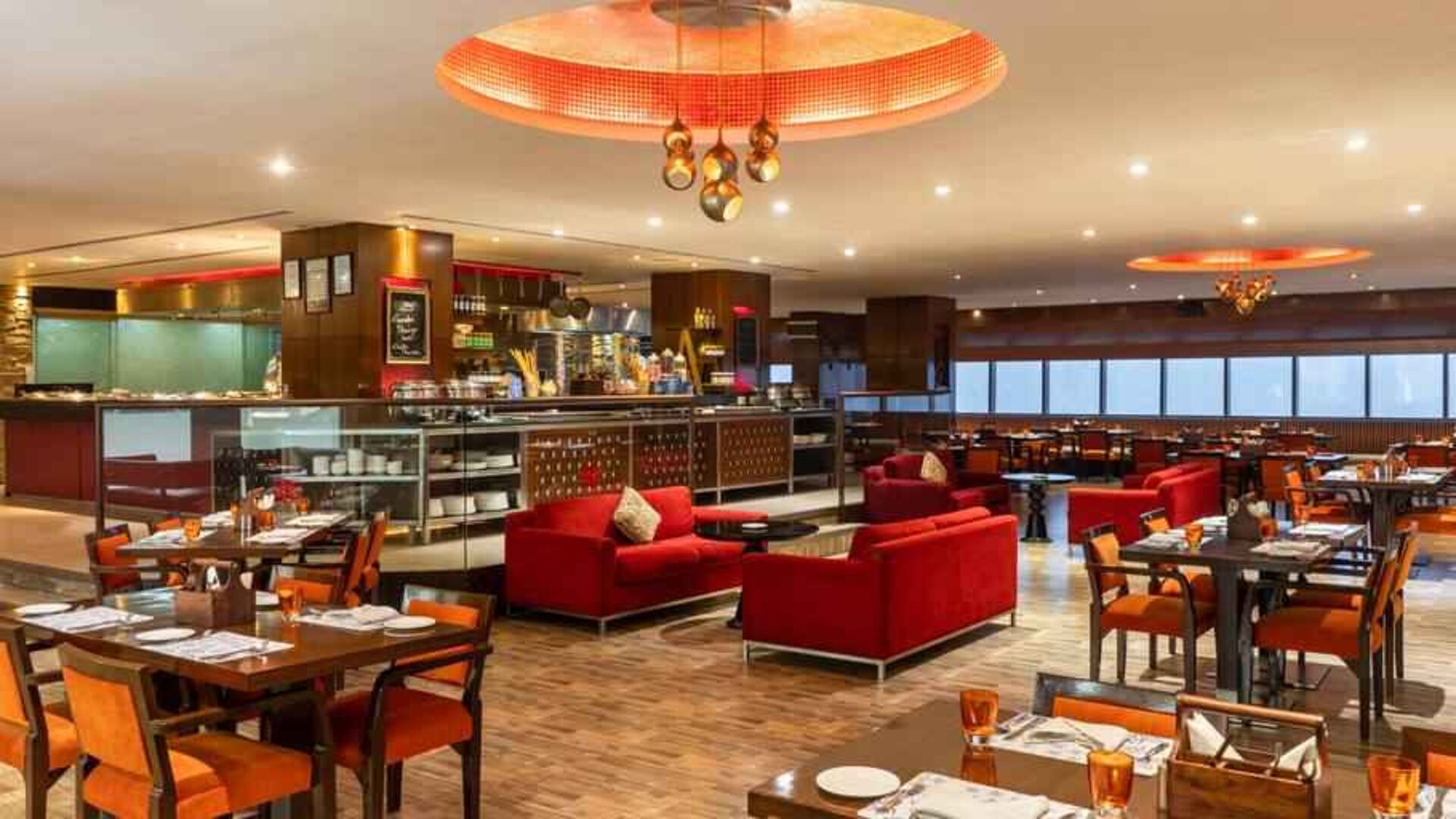 Seating area perfect as workspace at the Hilton Garden Inn New Delhi/Saket.