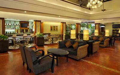 Seating area perfect as workspace at the DoubleTree by Hilton Goa - Arpora - Baga.