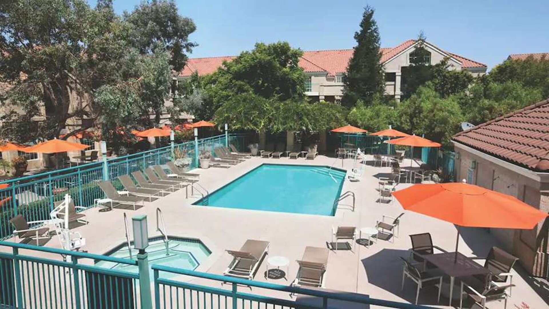 Outdoor pool area at the Hyatt House Pleasanton.