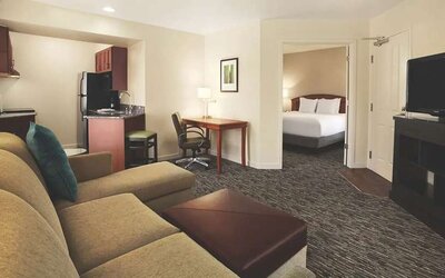 Living room in a hotel suite at the Hyatt House Pleasanton.