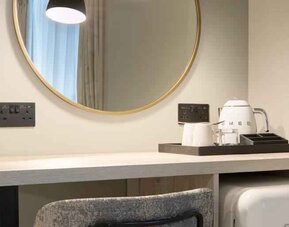 Working station in a hotel room at the Hilton Garden Inn Peterborough City Centre.