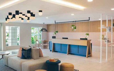 Lobby workspace at the Hampton By Hilton Grand Cayman.