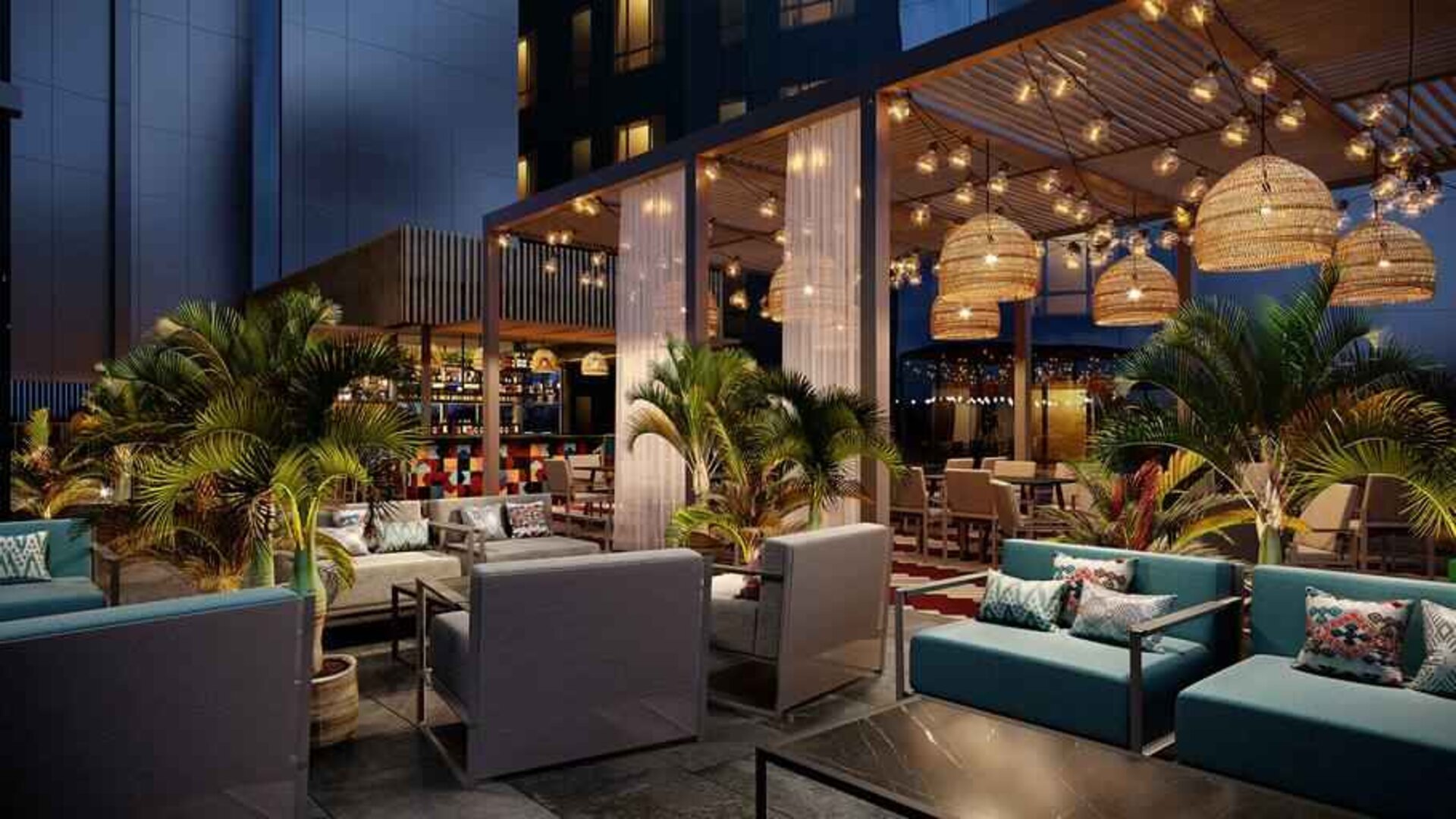 Outdoor patio perfect as workspace at the Hilton Kinshasa.