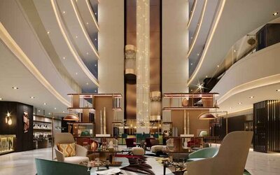 Elegant lobby workspace at the Hilton Kinshasa.