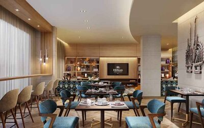 Seating area suitable for co-working at the Hilton Kinshasa.