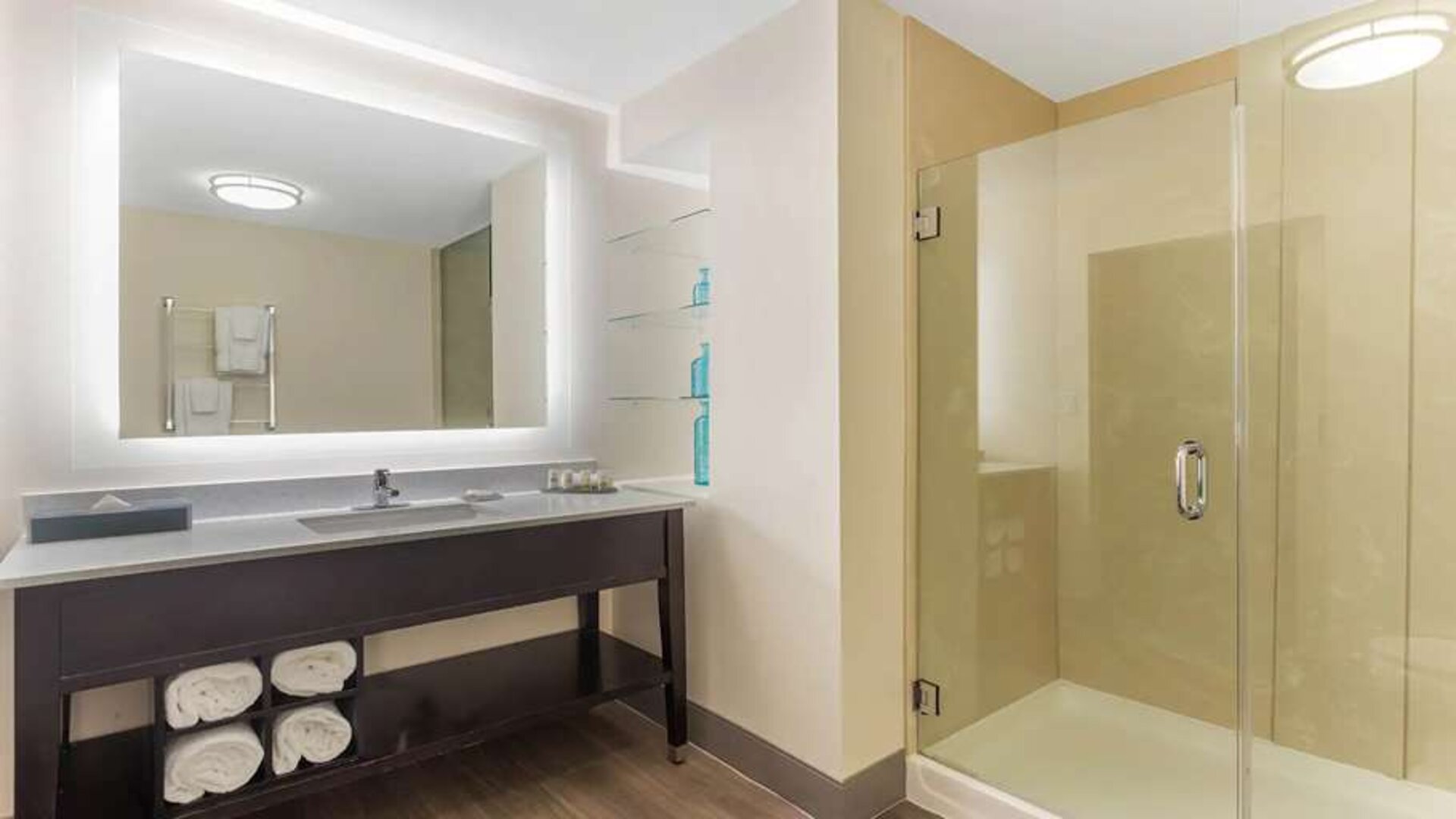 Guest bathroom at La Quinta Inn & Suites By Wyndham Chicago Downtown.