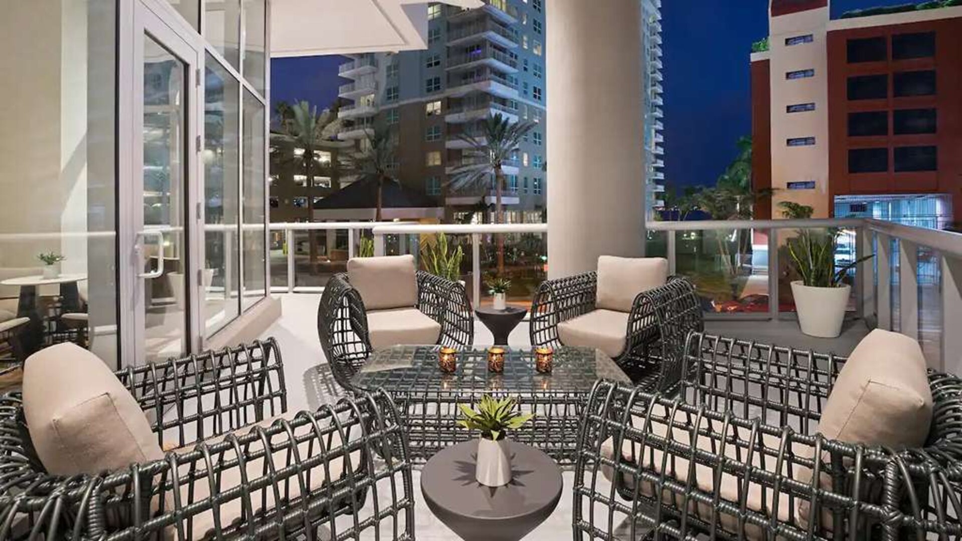 Outdoor patio perfect as workspace at Hyatt Centric Brickell Miami.