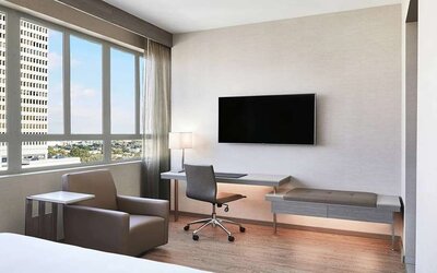 Hotel room workstation at AC Hotel By Marriott Beverly Hills.