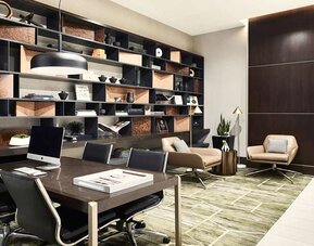 Business center with computers at AC Hotel By Marriott Beverly Hills.