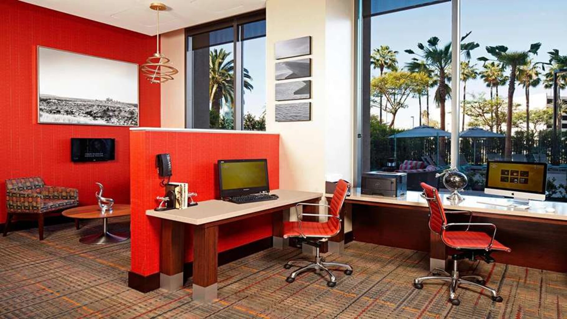 Business center with computers and printer at Residence Inn By Marriott LAX Airport.