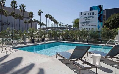 Refreshing outdoor pool at H Hotel Los Angeles, Curio Collection By Hilton.
