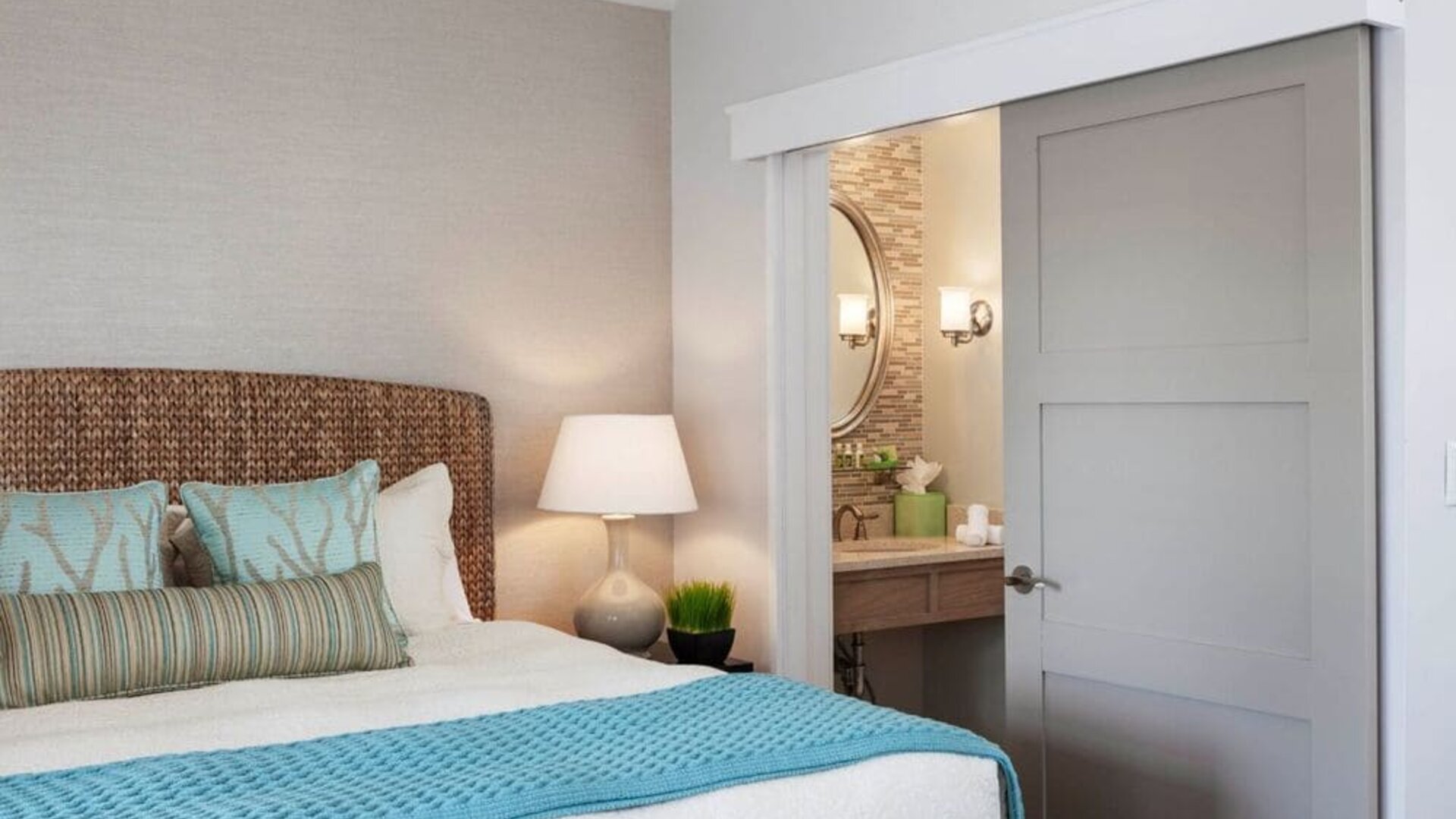 Romantic king room with private bathroom at Sea Crest Beach Hotel.