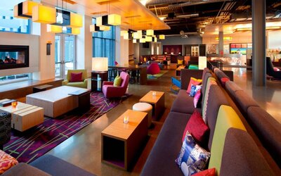 Lobby and coworking lounge at Aloft SFO.
