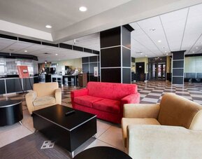 Lobby and coworking lounge at Travelodge Absecon Atlantic City.