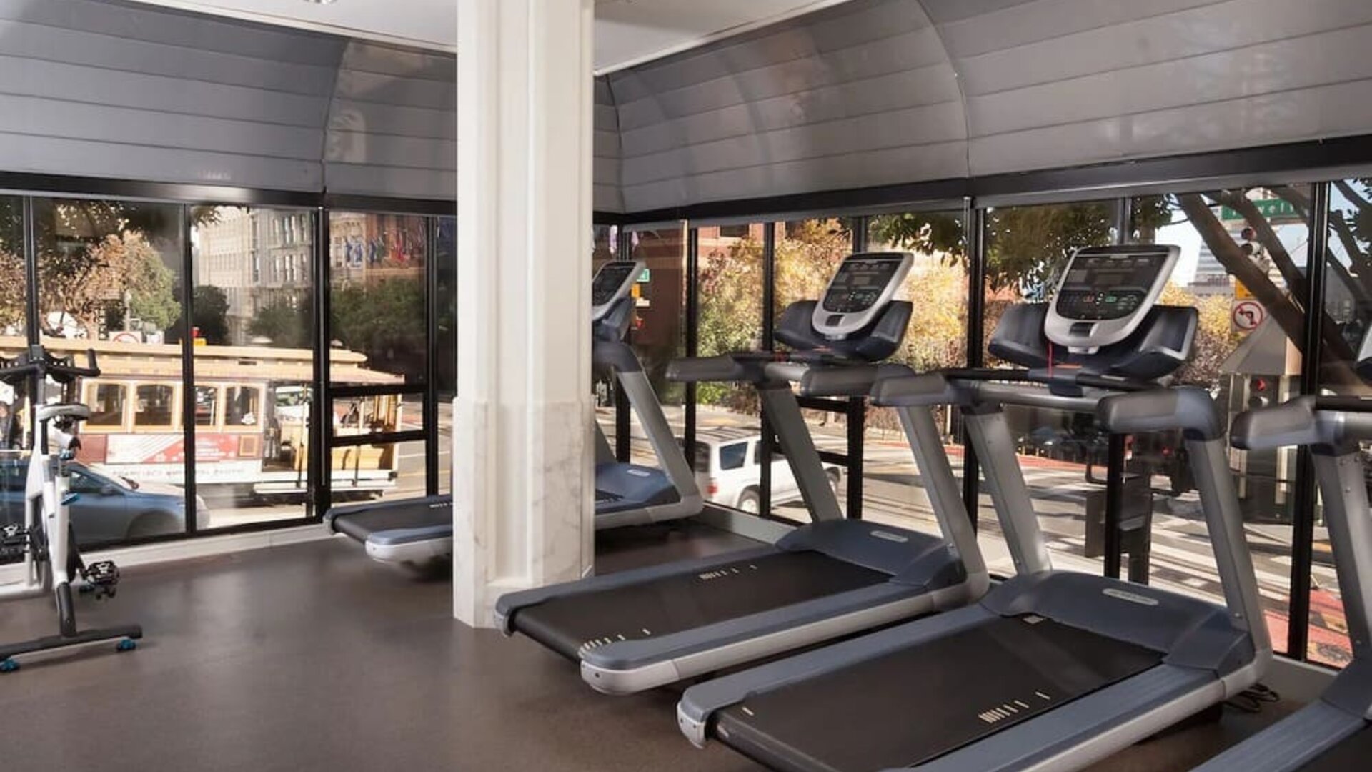 Well equipped fitness center with treadmills at Stanford Court San Francisco.
