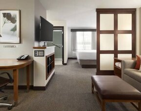 Living area inside day use room at Hyatt Place Portland Airport At Cascade Station.