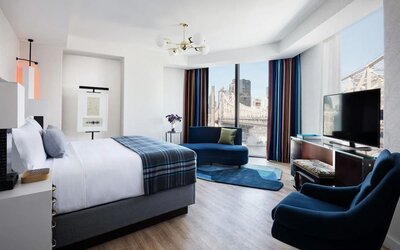 Delux king bed with lots of natural light at Graduate New York.