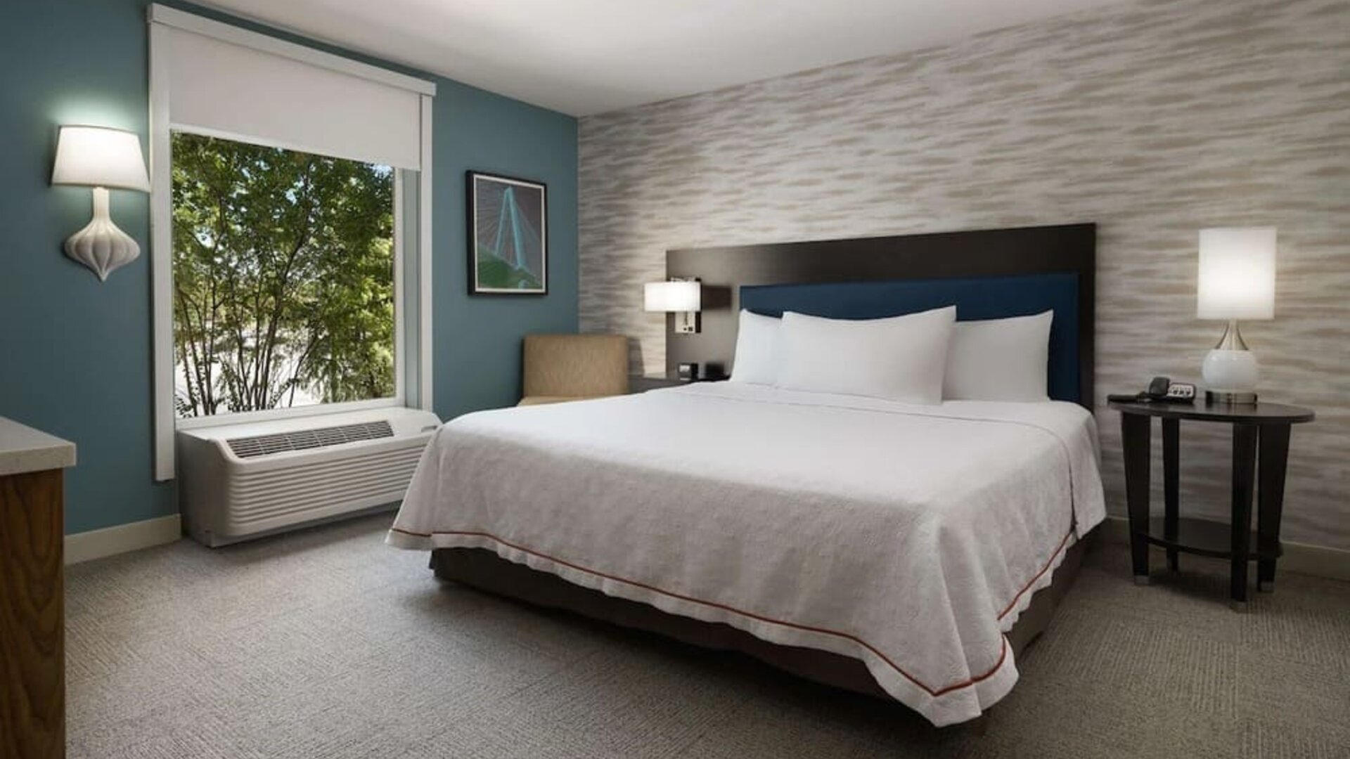 Delux king bed with natural light at Home2 Suites By Hilton Charleston Airport/Convention Center.