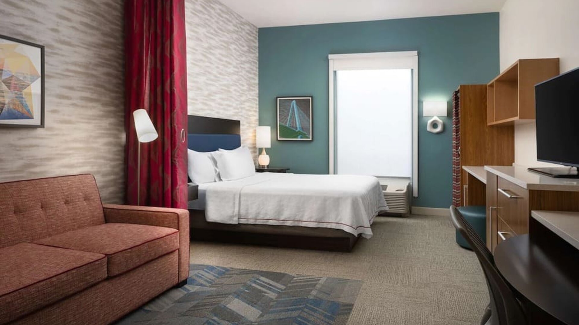 King bed with work desk at Home2 Suites By Hilton Charleston Airport/Convention Center.