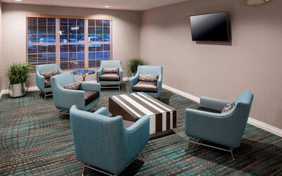 Lobby and coworking lounge at Residence Inn By Marriott Denver Highlands Ranch.